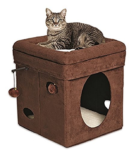 0884871392613 - MIDWEST HOMES FOR PETS CURIOUS CAT CUBE BROWN SUEDE