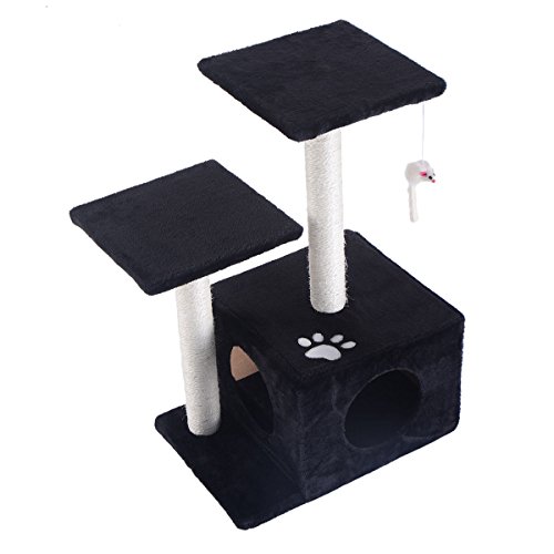 0884871473732 - 27 CAT TREE DELUXE CONDO FURNITURE PLAY TOY SCRATCH POST KITTEN PET HOUSE BLACK