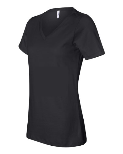 0884913108875 - BELLA 6405 LADIES RELAXED JERSEY SHORT-SLEEVE V-NECK TEE - BLACK, LARGE