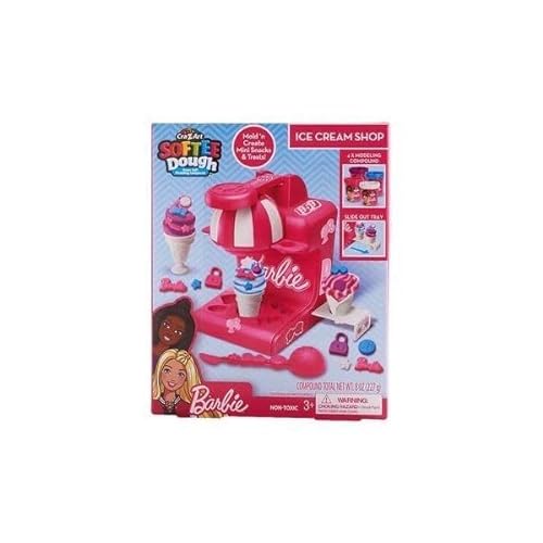 0884920340404 - BARBIE SOFTEE DOUGH ICE CREAM PLAYSET WITH ICE CREAM MAKER, 4 COLORS MODELING COMPOUND, PRESS & MOLD MINI TREATS, AGES 3 AND UP