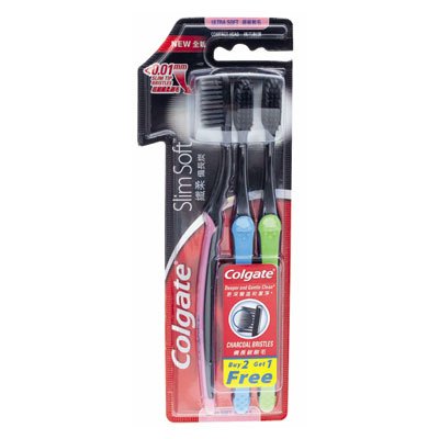 8850006331873 - COLGATE SLIM SOFT CHARCOAL TOOTHBRUSH (PACK OF 3) ULTRA SOFT