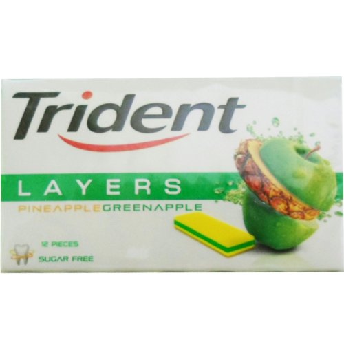 8850338005411 - TRIDENT LAYERS CHEWING GUM PINEAPPLE-GREEN APPLE FLAVORED SUGAR FREE DENTAL HEALTH NET WT 26.4 G (12 PIECES) X 6 BOXES