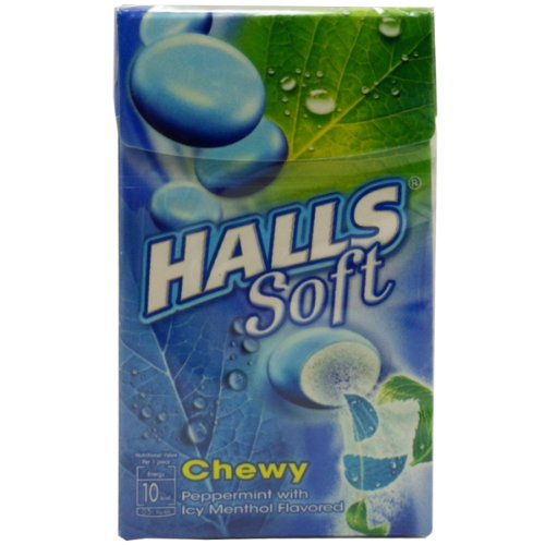 8850338009426 - HALLS SOFT CHEWY DRAGEES CANDY SNACK PEPPERMINT WITH ICY MENTHOL FLAVORED NET WT 26.4 G (11 PELLETS) X 5 BOXES