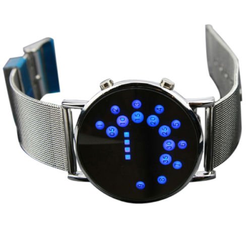 8850535117733 - LED ROUND MIRROR BLUE CIRCLES STAINLESS STEEL WRIST WATCH