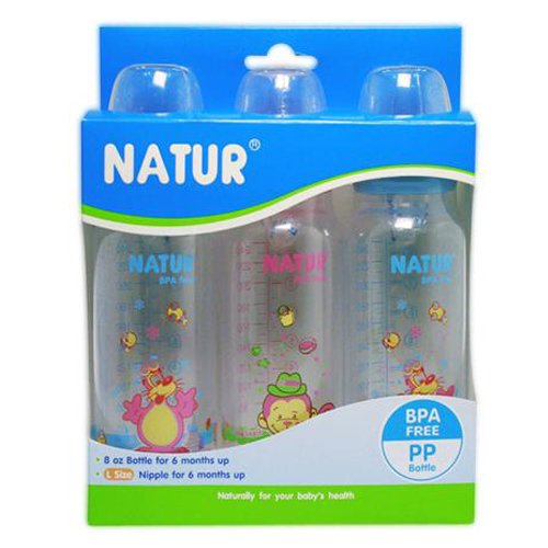 8850851869064 - NEW PACK 3 NATUR BABY FEEDING BOTTLES BPA FREE 8 OZ WITH SIZE L NIPPLE FOR 6 MONTHS UP