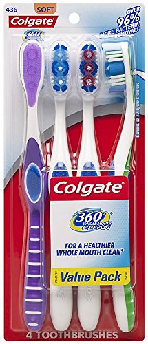 0885114617685 - COLGATE 360 DEGREE ADULT FULL HEAD TOOTHBRUSH, SOFT, 4 COUNT