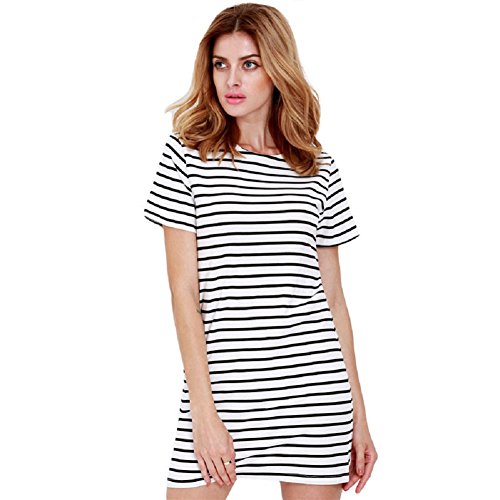 8851270947593 - BLACK AND WHITE STRIPED DRESS SHORT SLEEVES (L)