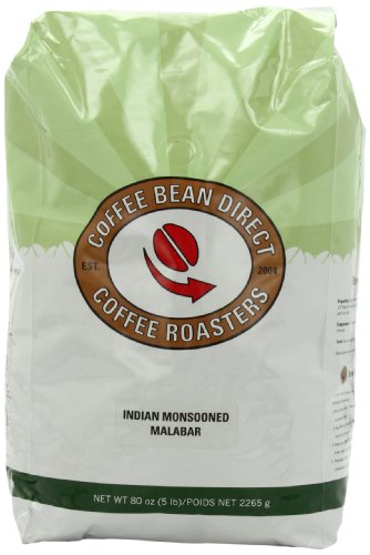 0885145545650 - COFFEE BEAN DIRECT INDIAN MONSOONED MALABAR, WHOLE BEAN COFFEE, 5-POUND BAG