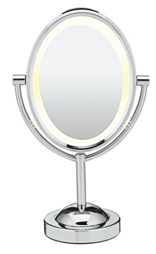0885149698253 - CONAIR OVAL DOUBLE-SIDED LIGHTED MAKEUP MIRROR, POLISHED CHROME FINISH