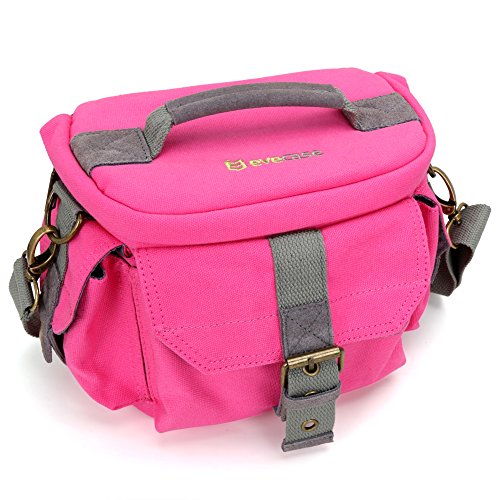 0885157599320 - EVECASE DSLR/SLR CAMERA WATER RESISTANT CANVAS CASE BAG WITH SHOULDER STRAP FOR SLR / DSLR, COMPACT SYSTEM, HYBRID, AND HIGH ZOOM CAMERA AND OTHER ACCESSORIES - HOT PINK / MEDIUM