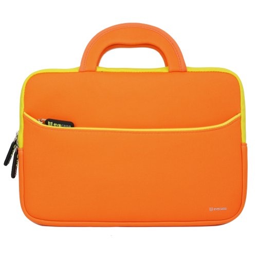 0885157758574 - 11.6 - 12.2 INCH TABLET SLEEVE, EVECASE 11.6 ~ 12.2 INCH TABLET / NOTEBOOK/ CHROMEBOOK/ ULTRABOOK SLEEVE, ULTRA-PORTABLE NEOPRENE ZIPPER CARRYING CASE BAG WITH ACCESSORY POCKET - ORANGE / YELLOW TRIM
