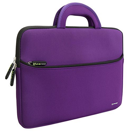0885157823586 - EVECASE 13.3-14 INCH SLIM PORTABLE NEOPRENE CARRYING LAPTOP SLEEVE CASE BAG W/ HANDLES AND ACCESSORY POCKET (PURPLE WITH BLACK TRIM)