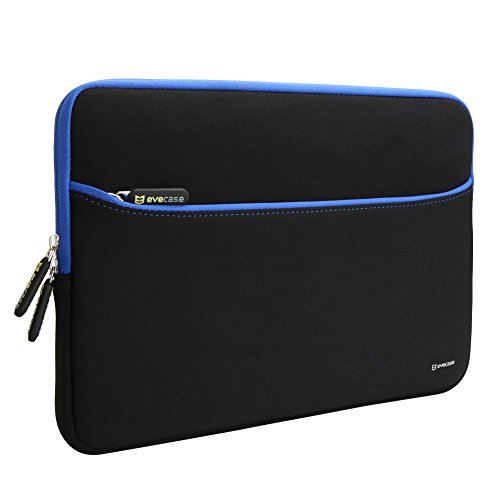 0885157826044 - EVECASE 13.3-INCH ULTRA-SLIM COMPACT NEOPRENE PADDED SLEEVE CASE BAG W/ ACCESSORY POCKET FOR TABLET LAPTOP ULTRABOOK NOTEBOOK CHROMEBOOK (BLACK AND BLUE TRIM)