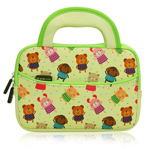 0885157827850 - EVECASE CUTE HELLO PETS THEMED NEOPRENE CARRYING SLEEVE CASE BAG FOR 7 - 8 INCH KID TABLETS (YELLOW & GREEN TRIM, WITH DUAL HANDLE AND ACCESSORY POCKET)