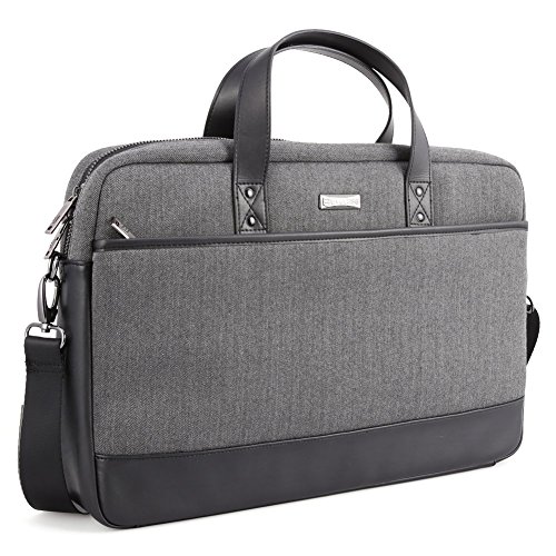 0885157836630 - 17.3 INCH LAPTOP SHOULDER BAG, EVECASE FABRIC AND LEATHER MODERN BUSINESS TOTE BRIEFCASE LAPTOP MESSENGER BAG WITH ACCESSORY POCKETS ( FITS UP TO 17.3-INCH MACBOOK, LAPTOPS, ULTRABOOKS) - BLACK / GRAY