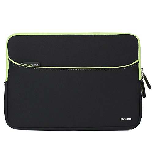 0885157918282 - EVECASE 11.6-INCH NEOPRENE PADDED SLIM SLEEVE CASE WITH EXTERIOR ACCESSORY ZIPPER POCKET FOR LAPTOP NOTEBOOK CHROMEBOOK COMPUTER - BLACK WITH GREEN TRIM (ACER ASUS DELL HP LENOVO SAMSUNG TOSHIBA