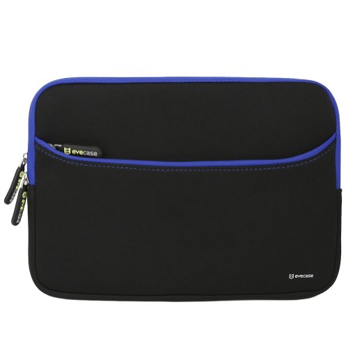 0885157922425 - EVECASE 11.6-INCH NEOPRENE PADDED SLIM SLEEVE CASE WITH EXTERIOR ACCESSORY ZIPPER POCKET FOR LAPTOP NOTEBOOK CHROMEBOOK COMPUTER - BLACK WITH BLUE TRIM (ACER ASUS DELL HP LENOVO SAMSUNG SONY TOSHIBA