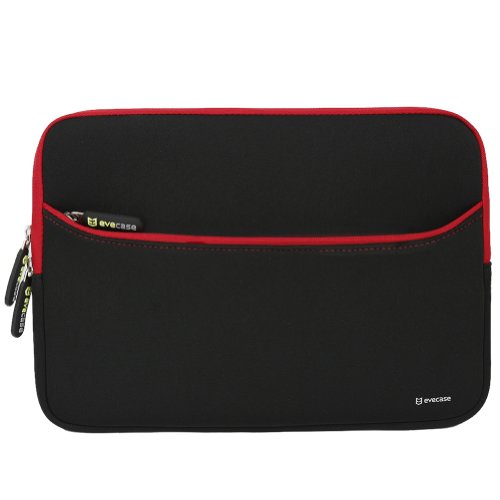 0885157943116 - EVECASE PORTABLE SLIM NEOPRENE CARRYING SLEEVE CASE BAG WITH ACCESSORY POCKET FOR ACER ASPIRE ONE CLOUDBOOK 11-INCH LAPTOP - BLACK/RED