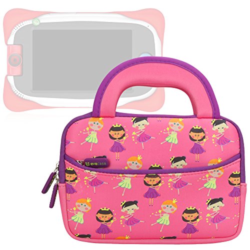 0885157955256 - EVECASE NEOPRENE SLEEVE PROTECTIVE CASE COMPATIBLE WITH NABI JR. , CUTE PRINCESS THEMED NEOPRENE TRAVEL CARRYING SLIM SLEEVE CASE BAG W/ DUAL HANDLE AND ACCESSORY POCKET - PINK W/ PURPLE TRIM