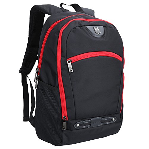 0885157967662 - LAPTOP BACKPACK, EVECASE UNISEX LIGHTWEIGHT LAPTOP BACKPACK RUCKSACK FITS UP TO 15.6-INCH LAPTOP / NOTEBOOK / MACBOOK / MACBOOK PRO / CHROMEBOOK - BLACK WITH RED ZIPPER