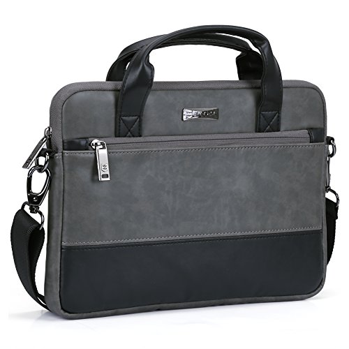 0885157975261 - 11.6 INCH LAPTOP SHOULDER BAG, EVECASE LEATHER MODERN BUSINESS TOTE BRIEFCASE LAPTOP MESSENGER BAG WITH ACCESSORY POCKETS ( FITS UP TO 11.6-INCH MACBOOK, LAPTOPS, ULTRABOOKS) - BLACK / GRAY