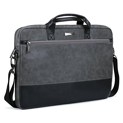 0885157975292 - 17.3 INCH LAPTOP SHOULDER BAG, EVECASE LEATHER MODERN BUSINESS TOTE BRIEFCASE LAPTOP MESSENGER BAG WITH ACCESSORY POCKETS ( FITS UP TO 17.3-INCH MACBOOK, LAPTOPS, ULTRABOOKS) - BLACK / GRAY