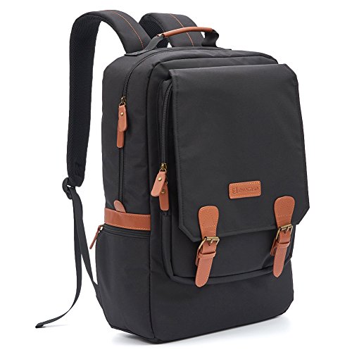 0885157978255 - LAPTOP BACKPACK, EVECASE WATER RESISTANT MULTIPURPOSE COLLEGE TRAVEL SCHOOL LAPTOP BACKPACK FITS UP TO 17-INCH LAPTOP - BLACK AND BROWN BUCKLE