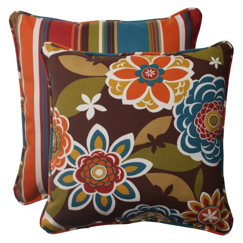 18.5-Inch Set of 2 Chocolate Pillow Perfect Indoor//Outdoor Annie Westport Reversible Corded Throw Pillow