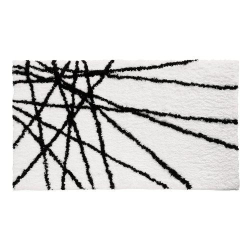 0885164490238 - INTERDESIGN MICROFIBER ABSTRACT BATHROOM SHOWER ACCENT RUG, 34 X 21, BLACK/WHITE