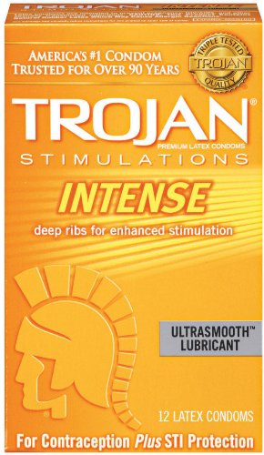 0885190357857 - TROJAN CONDOM STIMULATIONS INTENSE RIBBED ULTRASMOOTH LUBRICATED, 12 COUNT