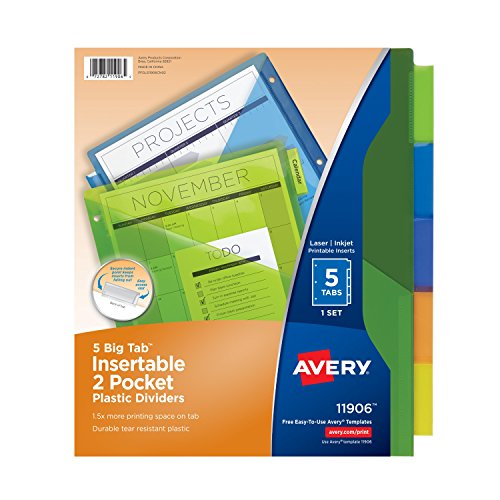 0885190544875 - AVERY BIG TAB INSERTABLE TWO-POCKET PLASTIC DIVIDERS, 5 MULTICOLOR TABS, 1 SET