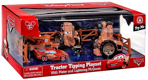 0885209234278 - DISNEY PARKS CARS LAND TRACTOR TIPPING PLAYSET WITH MATER AND LIGHTING MCQUEEN - DISNEY PARK EXCLUSIVE & LIMITED AVAILABILITY
