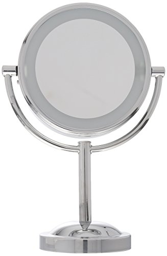 0885213139132 - CONAIR DOUBLE-SIDED BATTERY-OPERATED LIGHTED MAKEUP MIRROR, POLISHED CHROME FINISH