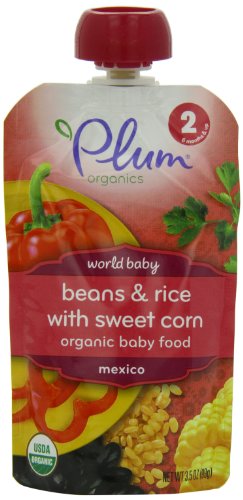 0885240002294 - PLUM ORGANICS SECOND BLENDS WORLD BABY BEANS AND RICE WITH SWEET CORN, MEXICO, 3.5 OUNCE (PACK OF 6)