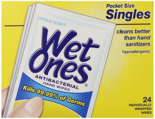 0885241960265 - WET ONES CITRUS ANTIBACTERIAL HAND AND FACE WIPES SINGLES, 24-COUNT (PACK OF 5)