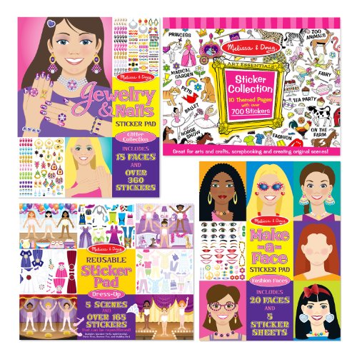 0885243990093 - MELISSA & DOUG STICKER PADS SET: JEWELRY AND NAILS, DRESS-UP, MAKE-A-FACE, FAVORITE THEMES - 1225+ STICKERS