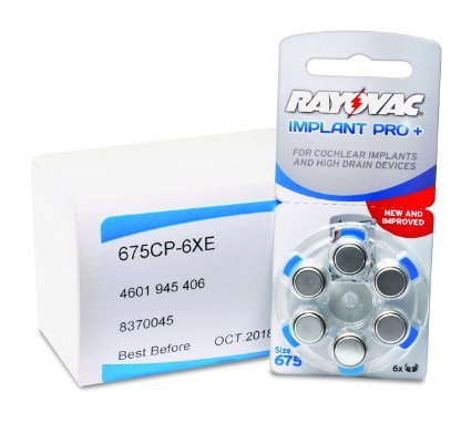 0885248418837 - 60 RAYOVAC MERCURY FREE HEARING AID BATTERIES SIZE: 675P COCHLEAR + BATTERY HOLDER KEYCHAIN
