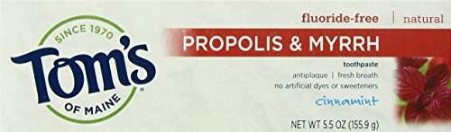 0885260115882 - TOM'S OF MAINE PROPOLIS & MYRRH NATURAL FLUORIDE FREE TOOTHPASTE, CINNAMINT 5.5 OZ