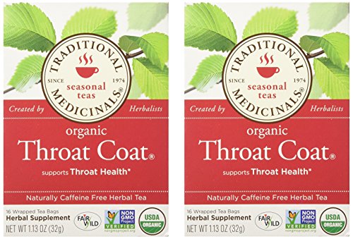 0885260816024 - TRADITIONAL MEDICINALS ORGANIC THROAT COAT- CAFFEINE FREE- 2 PACK (TOTAL OF 32 TEA BAGS)