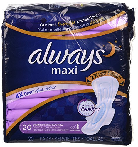 0885288262186 - ALWAYS MAXI OVERNIGHT EXTRA HEAVY FLOW WITH WINGS, UNSCENTED PADS 20 COUNT (PACK OF 2)