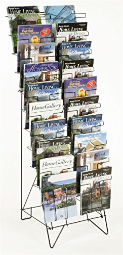 0885346024619 - DISPLAYS2GO TIERED BLACK WIRE MAGAZINE RACK, FREE STANDING FLOOR FIXTURE WITH 20 STACKED POCKETS, SIGN SLOT (WRF10T19)