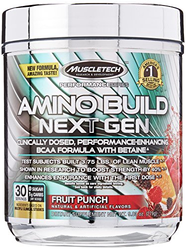 0885359329244 - MUSCLETECH AMINO BUILD NEXT GEN, CLINICALLY DOSED, PERFORMANCE-ENHANCING BCAA FORMULA WITH BETAINE, FRUIT PUNCH, 9.83OZ (279G)