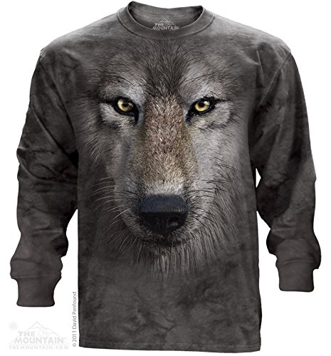 0885361802216 - THE MOUNTAIN WOLF FACE USA LONG SLEEVE T-SHIRT, X-LARGE, GRAY