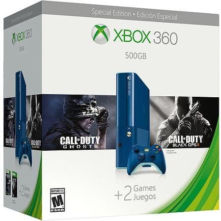 0885371592589 - XBOX 360 500GB SPECIAL EDITION BLUE CONSOLE BUNDLE WITH GAME DOWNLOADS OF CALL OF DUTY GHOSTS AND CALL OF DUTY BLACK OPS 2