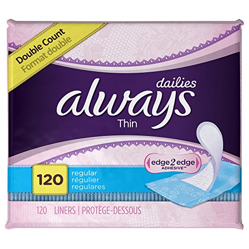 0885376718250 - ALWAYS INCREDIBLY THIN REGULAR DAILY LINERS, WRAPPED, 120 COUNT , PACK OF 2