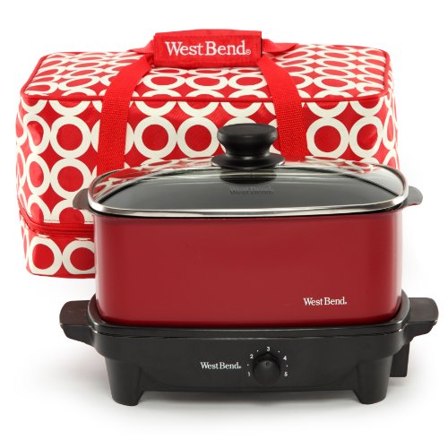 0885382018856 - WEST BEND 84915R VERSATILITY SLOW COOKER WITH INSULATED TOTE AND TRANSPORT LID, 5-QUART, RED