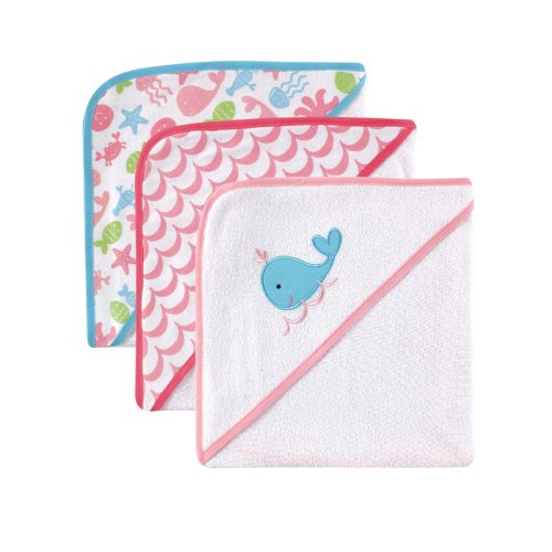 0885396975640 - LUVABLE FRIENDS HOODED TOWELS, PINK WHALE, 3 COUNT