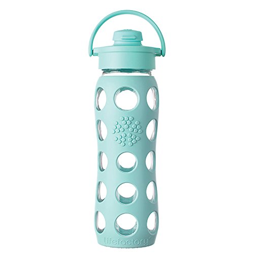 0885409875554 - LIFEFACTORY 22-OUNCE GLASS BOTTLE WITH FLIP CAP AND SILICONE SLEEVE, TURQUOISE