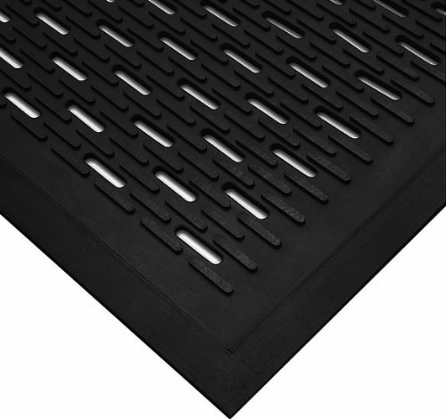 0885418372501 - WEARWELL NATURAL RUBBER 224 UPFRONT SCRAPER GREASE RESISTANT MAT, SLOTTED, FOR OUTDOOR ENTRANCES, 3' WIDTH X 5' LENGTH X 5/16 THICKNESS, BLACK