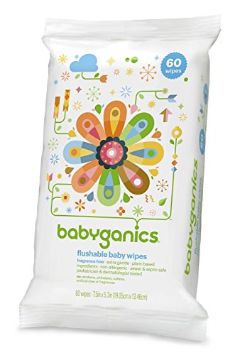 0885431097375 - BABYGANICS FLUSHABLE BABY WIPES, FRAGRANCE FREE, 60 COUNT (PACK OF 3, 180 TOTAL WIPES)
